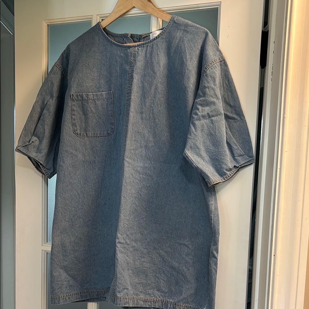 OAK + FORT Blue Short Sleeve Tunic Relaxed Fit